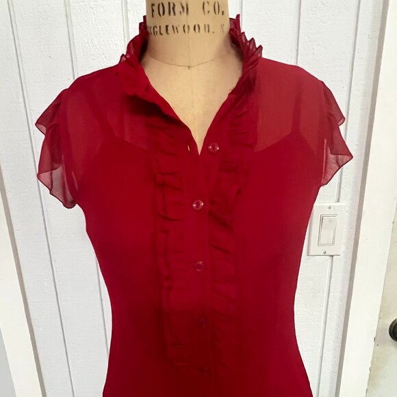 Red chiffon tuxedo top, BCX, Size Small/Medium - Picture 4 of 11